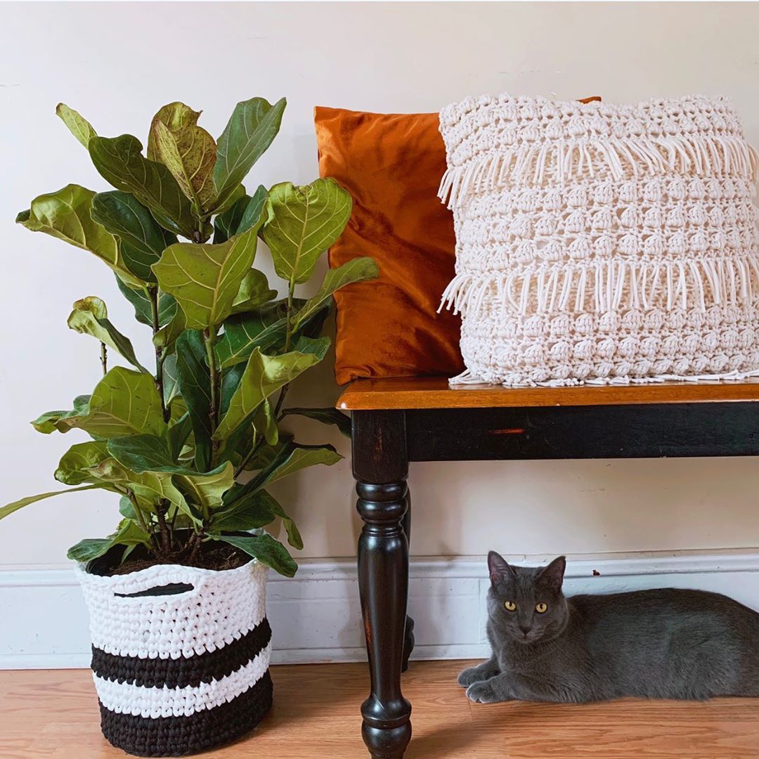 Black and White Crochet Plant Basket