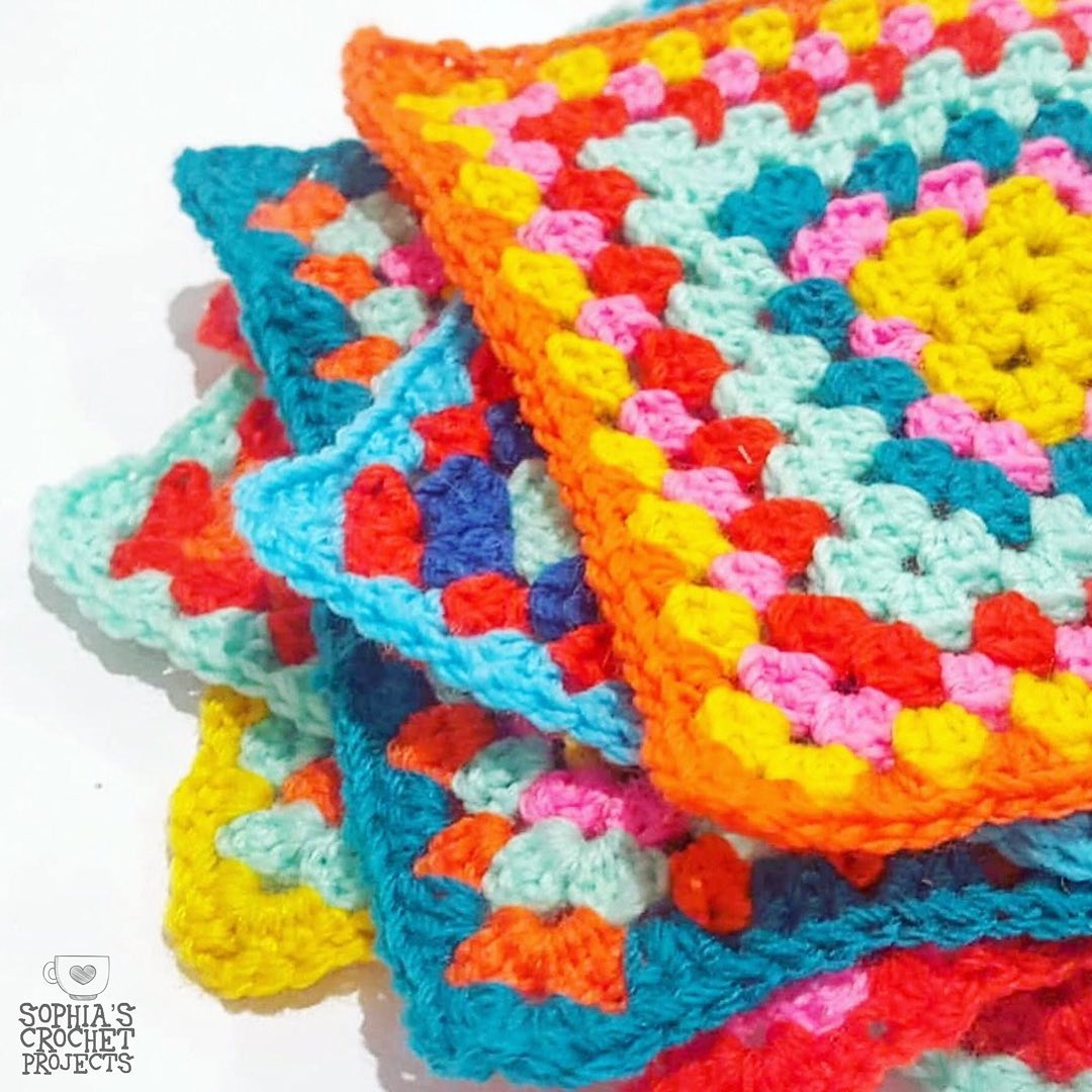 Stack of Bright, Happy and Colorful Granny Squares